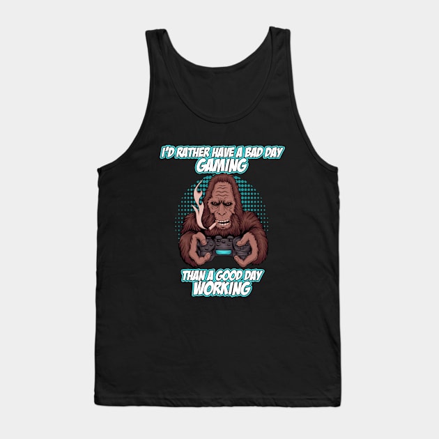 Funny Gaming Shirt Video Games Yeti Bigfoot Retro Gamer Tank Top by CultTees